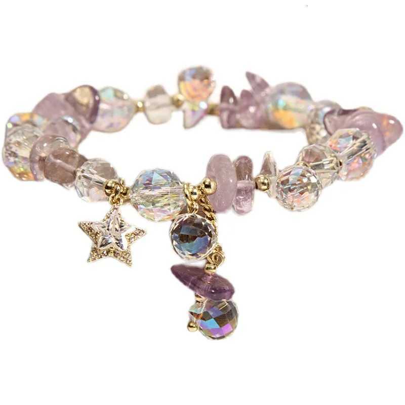 ZAKOL Versatile Purple Crystal Bead Bracelet With Star Zircon Pendant Shiny Stone Womens Summer Fashion Wristband Jewelry Z250807
