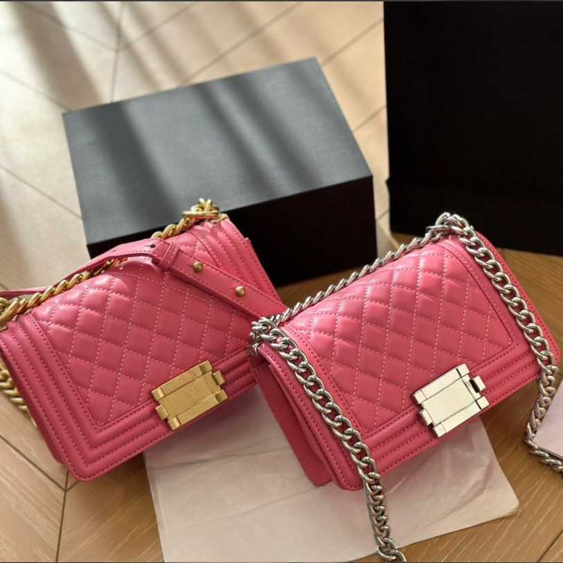 Evening Bags Shoulder Bags Luxury shoulder bag Diamond Lattice Designer Top quality BOY mouth cover bag 25CM woman fashion handbag leather crossbody bags chain bags