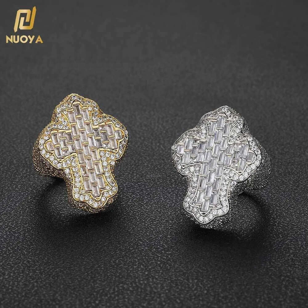 Hip Hop Baguette Dia Rings Gold Plated With Iced Cubic moissaniteia Cross Ring for Men Women