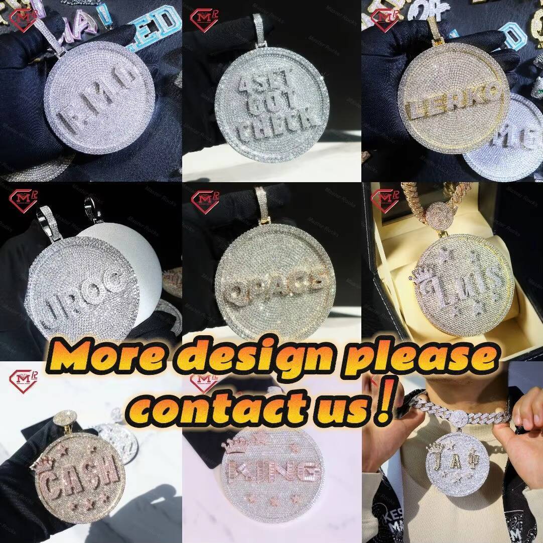 Hiphop Moissanite Pendant With Chain 925 Sterling Silver Iced Out Big Round Charm Bling Custom Moissanite Pendant