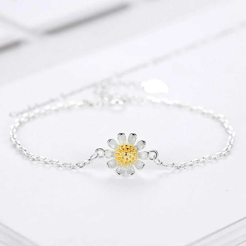 2019 Real Pure 925 Sterling Silver Daisy Flower Bracelets For Women silver bracelet Drop Shipping Z250807