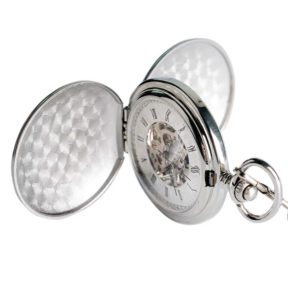 Classic Vintage Brushed Silver Mechanical Pocket Watch Hand Winding Movement Antique Timepiece Gift Men with Watch Box 250807