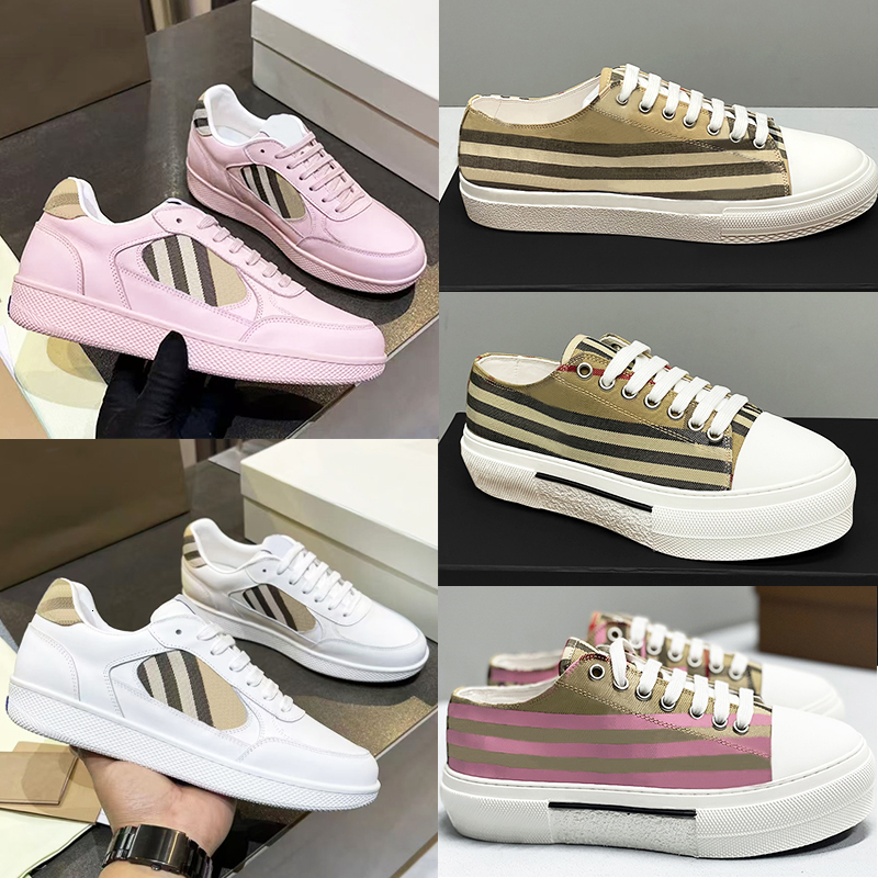 Men Designer Pink Shoes Check Sneakers Vintage Plaid Casual Shoes Striped Printed Trainers Platform Outdoor Fashion Canvas Shoe 288
