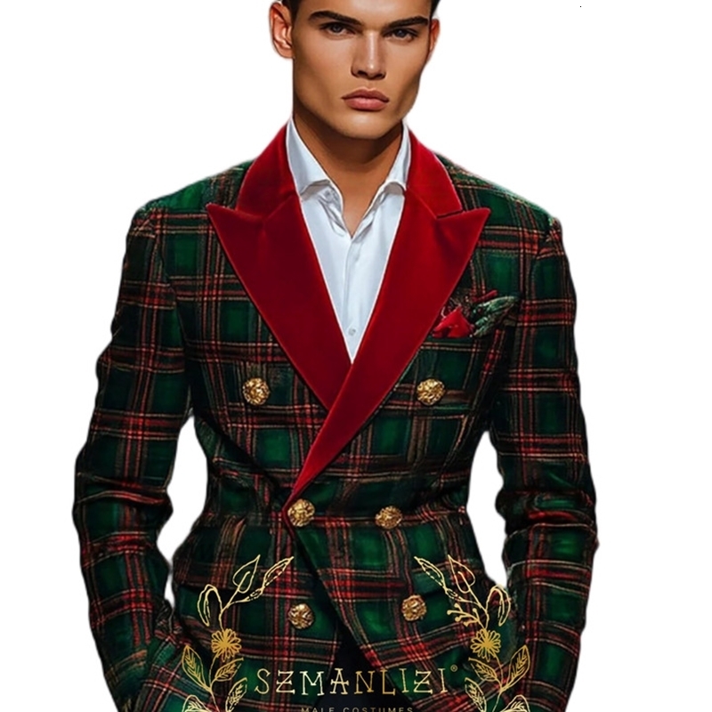 Fashionable Plaid Mens Suit 2 Piece Formal Party for Male Wedding Groom Tuxedo Double Breasted Jacket Pants y250807