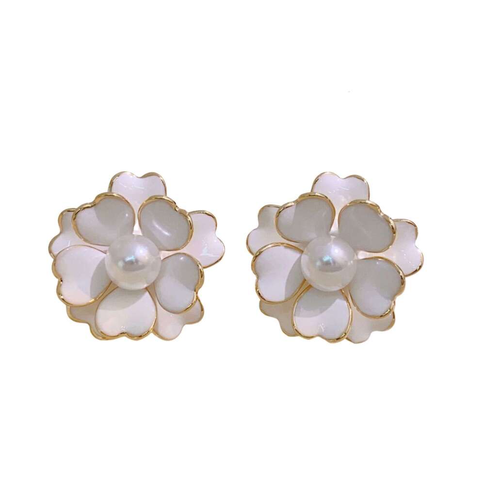 Copper Gold-Plated Korean Style Flower Enamel Drop for Women New Trendy Light Niche Fashion Stud Earrings Sier Needle