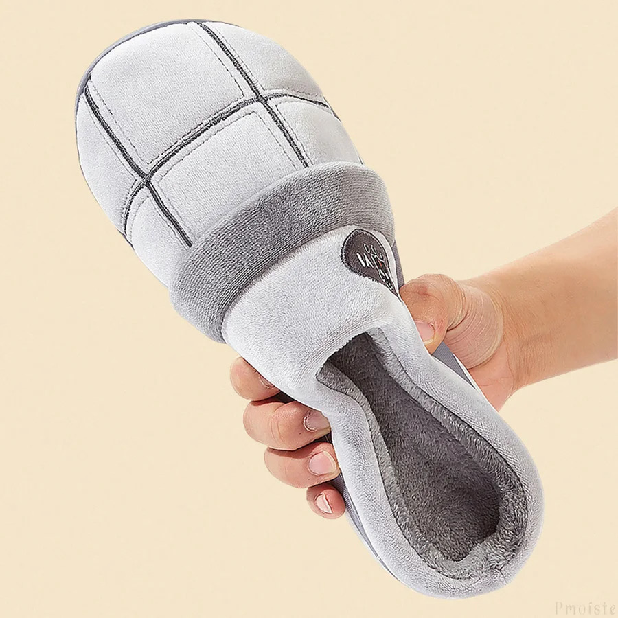 Winter Home Mens Slippers Plaid Warm Soft Memory Foam Male Indoor Shoes Plush Non-Slip Living room Slipper 250730