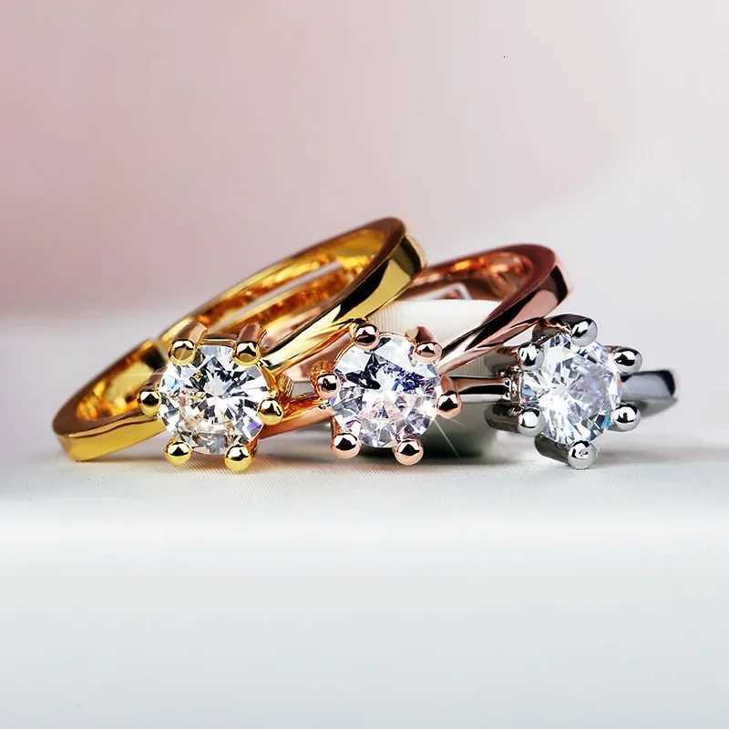 Classic Six-Claw Zircon Ring Jewelry Simple Black Gold White Black Diamond Ring Wedding Bridal Engagement Adjustable Ring Y250808