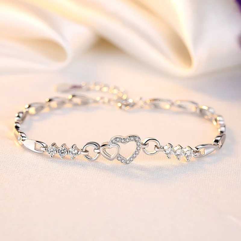925 Sterling Silver Bracelet Purple Crystal Zircon Heart For Women Charm Bracelet Jewelry Gift Z250807
