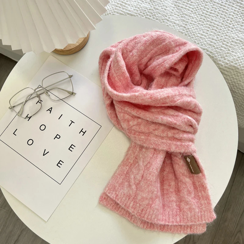 Retro Korean Version Twist Knitted Scarf For Women Winter Soft And Glutinous Solid Color Shawl For Women 250807
