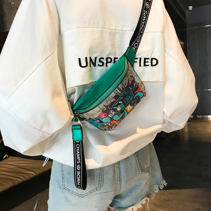 Luxury Brand Designer Bag Hip Hop Fashion Painted Graffiti Small Waist Bag 2024 New Trendy Casual Crossbody Chest Bag Party Girl Bag