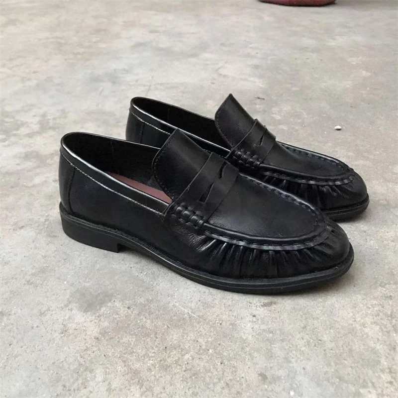New French Retro Flat Shoes Made of Pure Handmade Calf Leather Le Fu Womens Rubber Sole One-Step Comfortable and Casual Single W250808