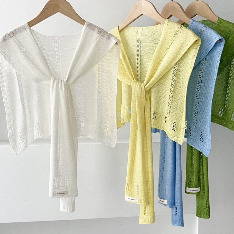 K1619 Ice silk hollow knitted knotted shawl women's Korean style fashionable and versatile office air-conditioned room neck protection outer wear