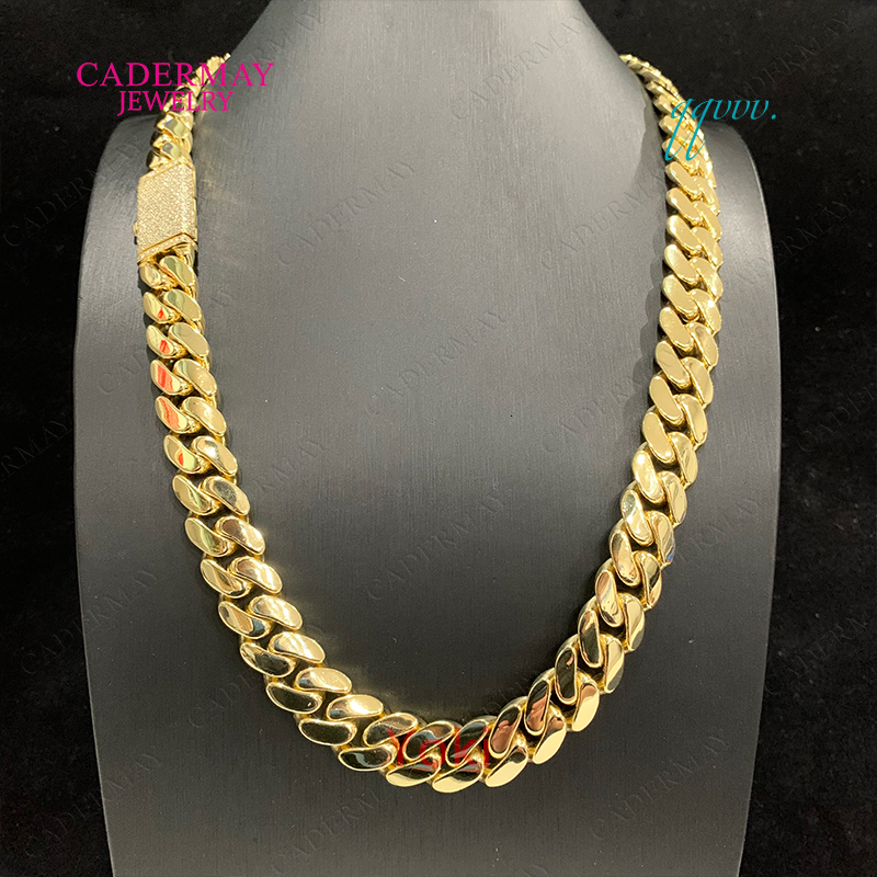 Hop Heavy 250g Gold Hip Chain Necklace 14mm 925 Silver 14k Gold Plated Smooth Miami Cuban Link Chain With Long Moissanite Clasp