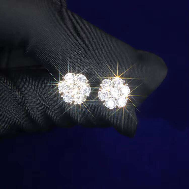 Xingguang Beautiful Flower 7pcs Iridescent Bling Moissanite Sterling Sier Earrings for Lady