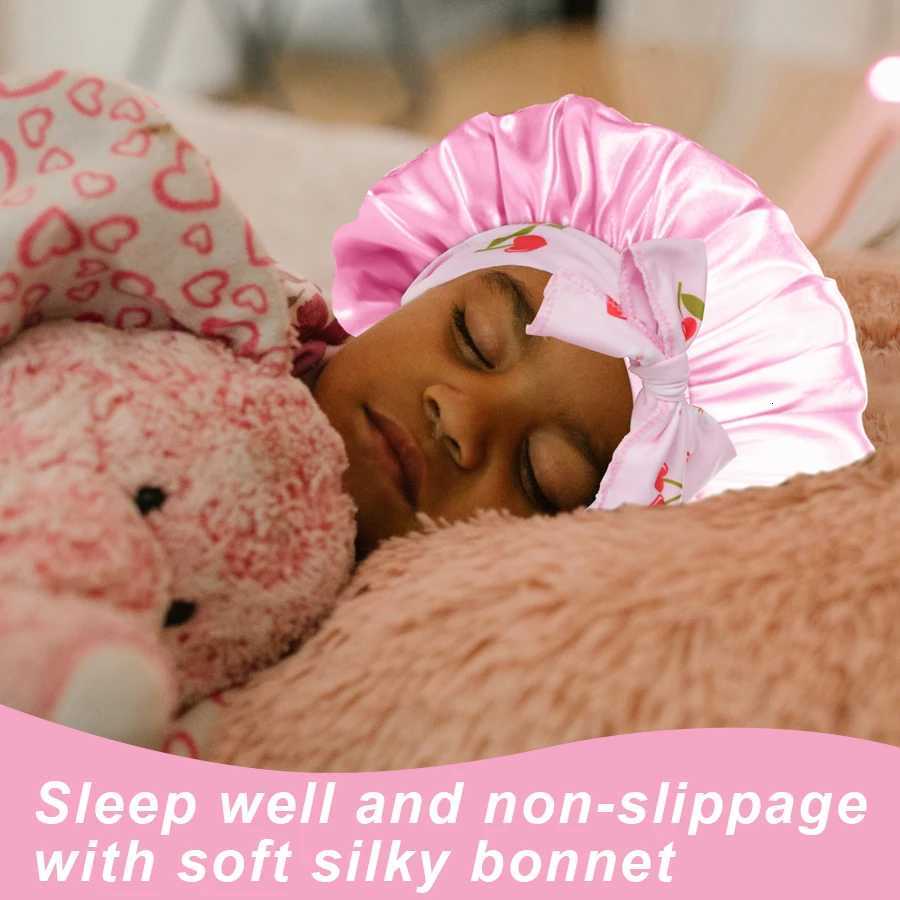 Baby Sleep Cap with Band Bow Tie Silk Kids Shower Night Sleep Hat Beanies Satin Bonnet Nightcap for Boys and Girls Z250808