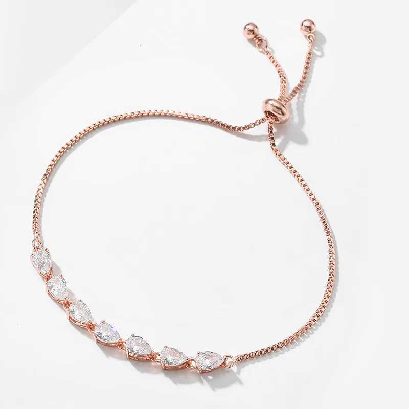 ZAKOL Fashion Water Drop Zircon Charm Adjustable Chain Bracelet Three Plating Colors Brides Wedding Bracelet Party Jewelry Z250807