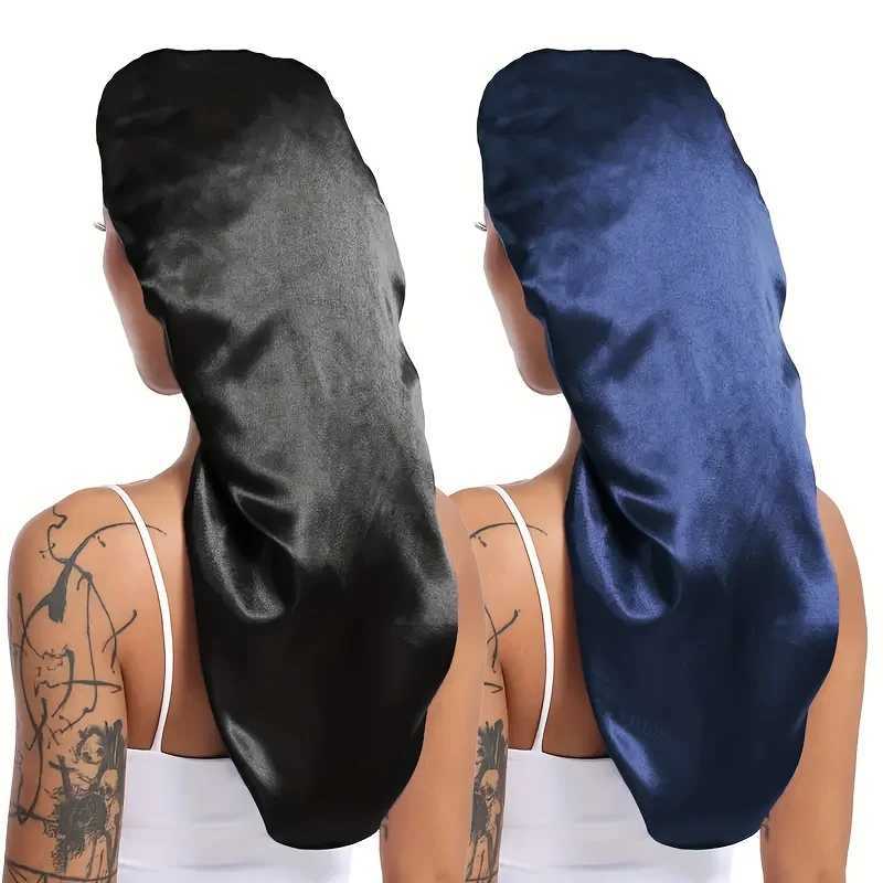 2pcs Long Silky Sleep Bonnet for Straight Curly Hair Extra Large Hair Bonnets for Dreadlocks and Braids Satin Sleeping Caps Z250808