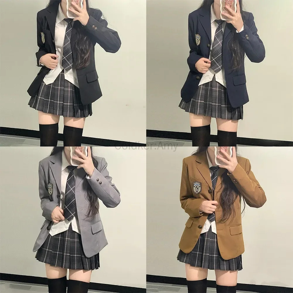 Japanese School Uniforms for Girl Autumn Winter Blazer Sets Pleated Skirt Uniform Sailor Tie Anime Cos Clothing Costume 250729