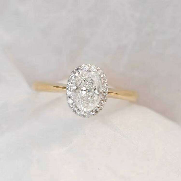 Fine Jewelry Real Gold 14K Moissanite Wedding Ring Hot Selling 4.5CT Oval Cut Vvs Dia Minimalist Engagement Rings for Women