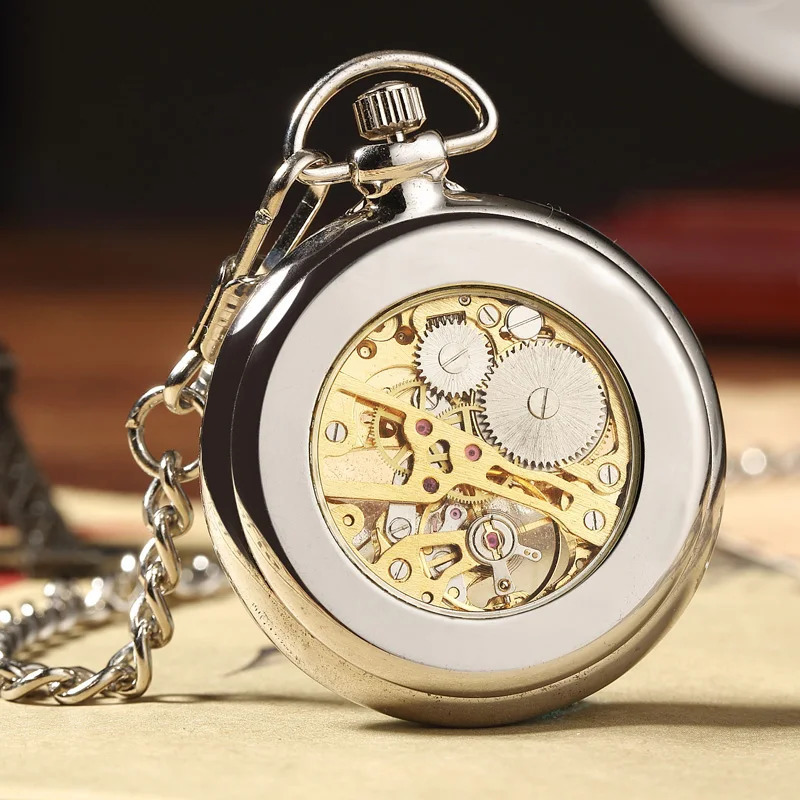 Retro Mechanical Pocket Watch Chain Skeleton Hand Winding Metal Fob Clock Relogio De Bolso Gifts For Men Woman 250807