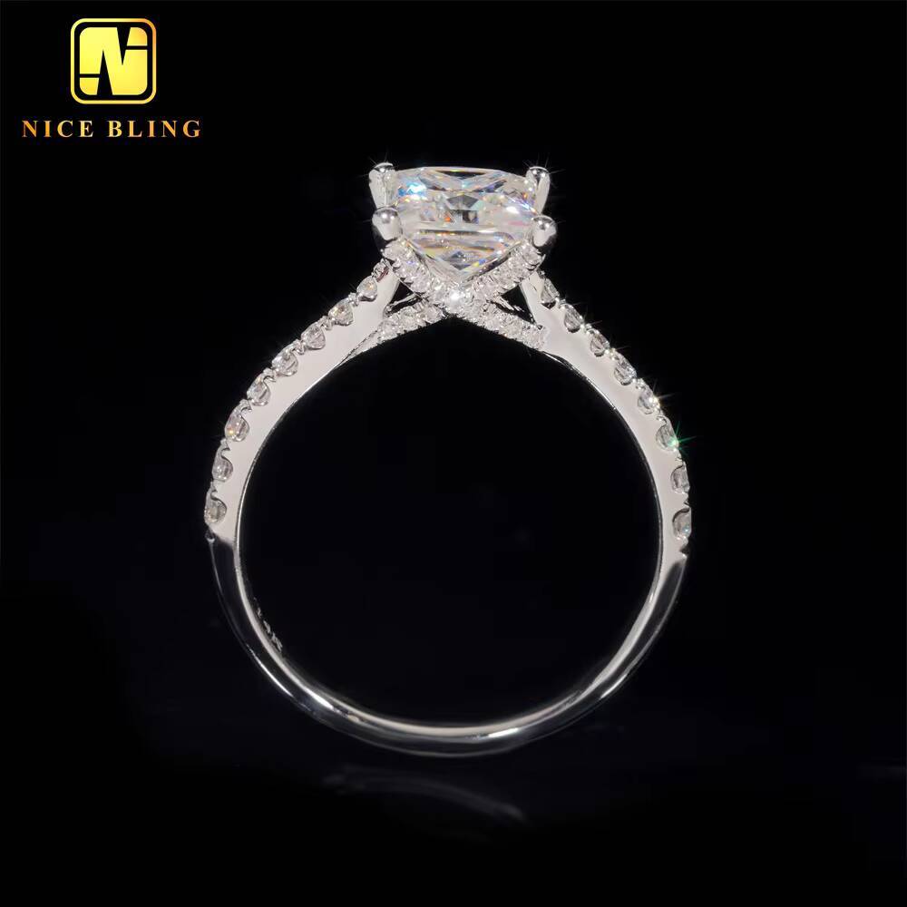 Classic Iced Out Diamond Anniversary Wedding Rings Women Princess Cut VVS Moissanite 14K Gold Engagement Ring for Women