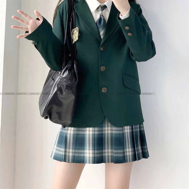 2024 Fashion Spring Autumn JK Uniform Jacket Three Buttons Suit College Style Female Student Long Sleeves Green 250729