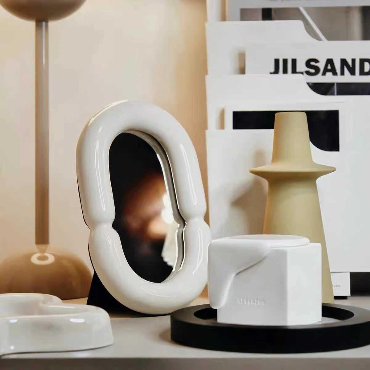 Home Ceramic Mirror Dressing Table Geometric Luxury Bedroom Desktop Makeup Mirror Decorative Mirror Decorative Jewelry Home Decor Z250807