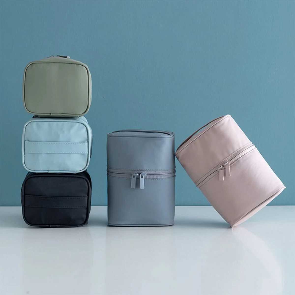 Cylinder Cosmetic Bag with Inner Pocket Portable Waterproof Travel Organizer Makeup Pouch Y250808