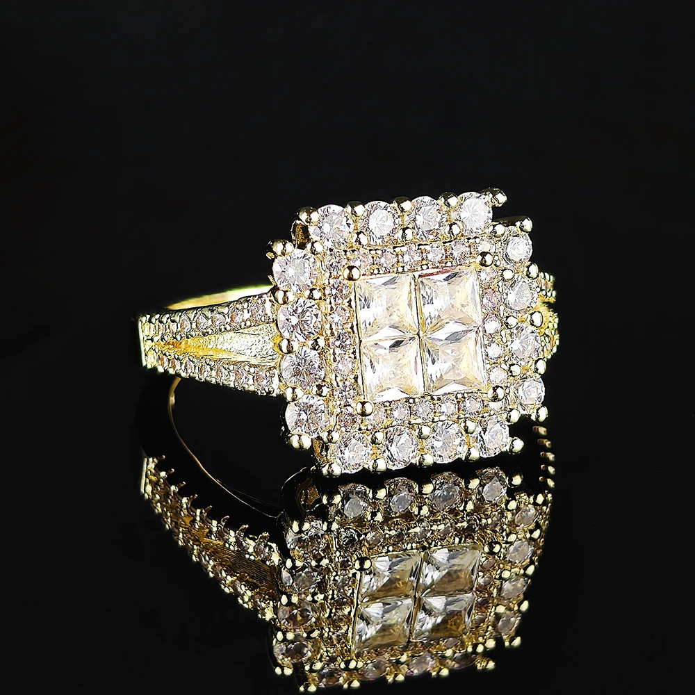 Gorgeous Square Shape Women Ring Full Bling Iced Out Micro Pave Crystal Zircon Bridal Ring Wedding Engagement Ring R5474 250717