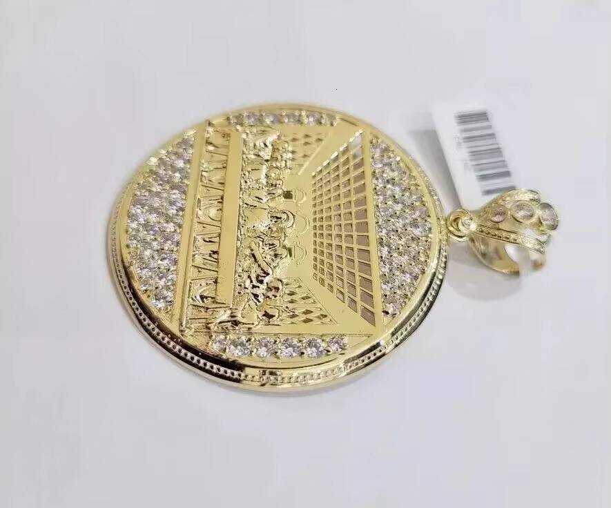 3 Piece Real Moissanite Round Cut Last Supper Circle Pendant 14K Yellow Gold Plated Fine Jewelry Series