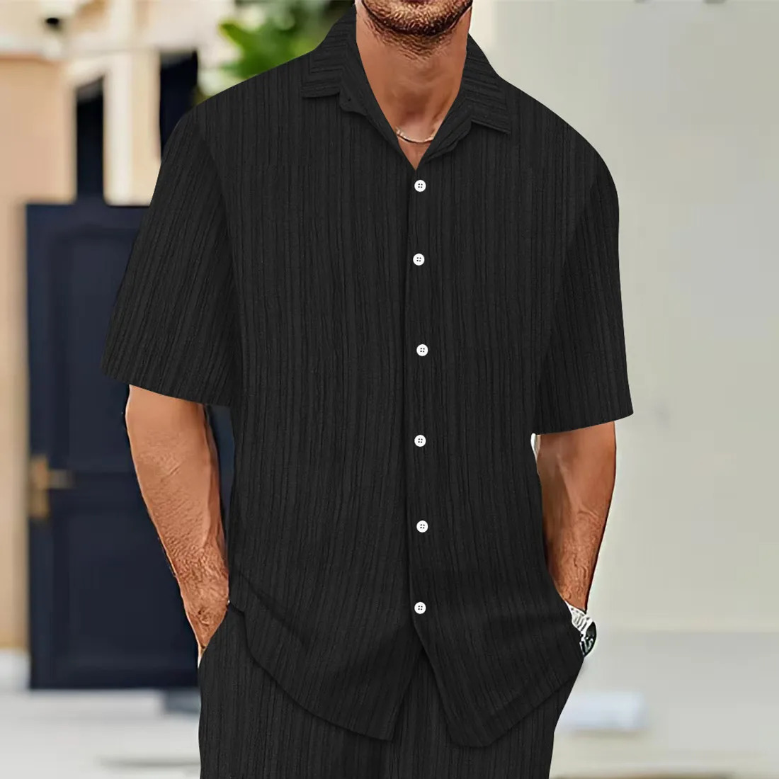 Mens ShortSleeved Shirts Summer Solid Color Turndown collar Casual Beach Style Plus Size 250807