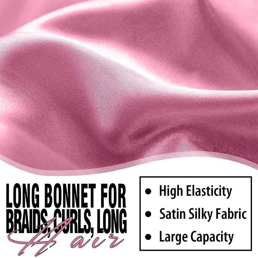 Ekstra Large Hair Long Silk Bonnet Cap With Elastic Satin Hair Band Comfortable Head Cover Night Sleep Hat For Sleeping Shower Z250808