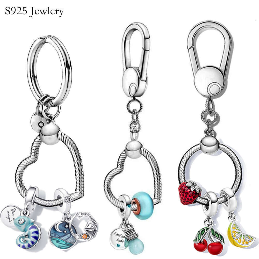 2024 New 925 Sterling Silver Pouch Heart Charm Holder Ring For Keychain Charm Pendant Gifts For Women