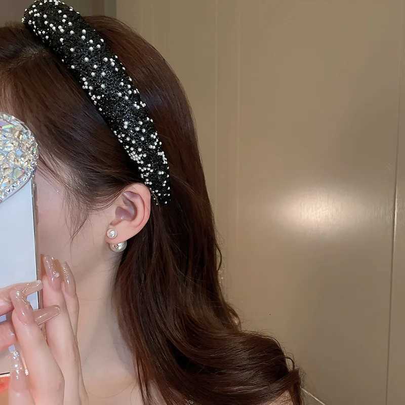 Luxury Inlaid Rhinestone Hairbands for Women Korean Fashion Hair Pure Band Small Pearl Wedding Hair Jewelry Y250808