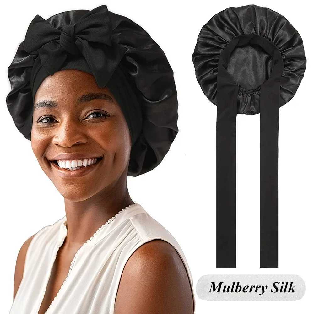 Mulberry Silk Sleeping Bonnet for Curly Hair Adjustable Satin Sleep Cap Wide Elastic Band No Damage Hair Care Night Cap Z250808