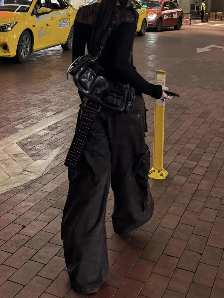 Trashy Y2K Streetwear Multi Pockets Baggy Cargo Jeans Pants Women 90S Vintage Clothes Wide Leg Punk Grunge Lady Trousers 250804