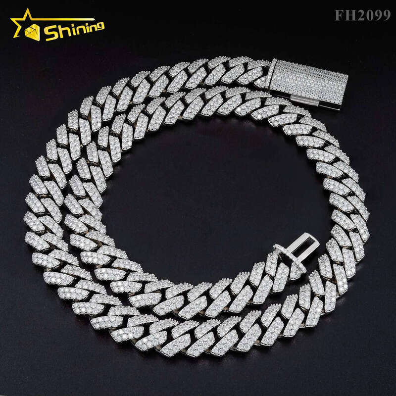 Iced Out Necklace Sterling Sier 15MM Wide GRA Certificate Moissanite Hip Hop Jewelry Miami Cuban Link Chain