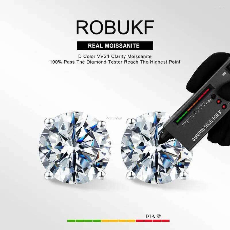 Stud Earrings Color Moissanite VVS1 Clarity Round Dia White Gold S Sterg Sier Screw Back For Women