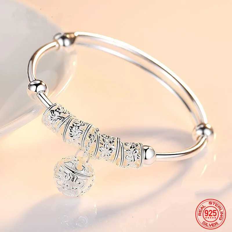925 Sterling Silver Hollow Bells Ball Bangles Adjustable Bracelets For Women Fashion Holiday Gifts Party Wedding Jewelry Z250807