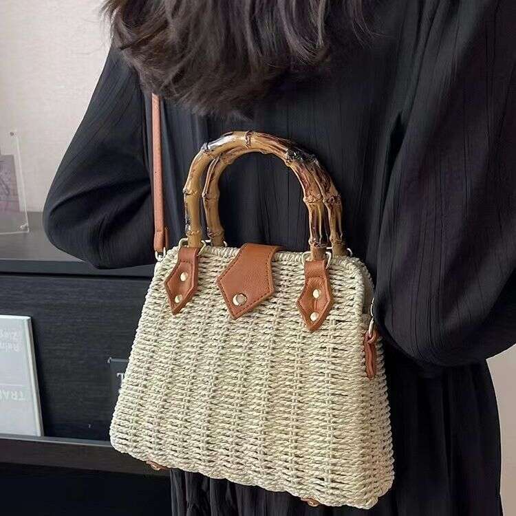 Pastoral Style Straw for Women 2025 Summer New Handheld Bamboo Knot Versatile Shoulder Crossbody Beach Bag