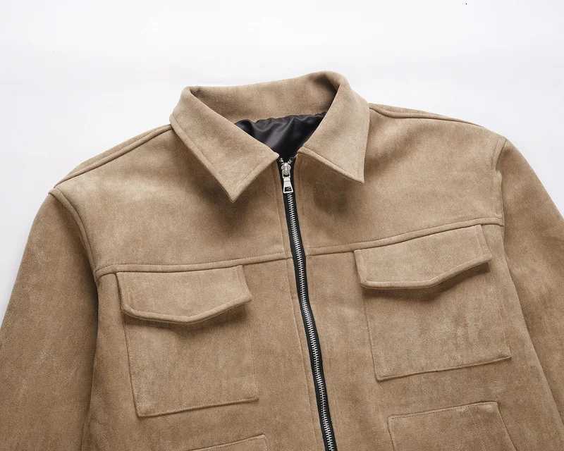 Spring Autumn New Fashion Mens American High Street Solid Color Chamois Multi Pocket Zipper Jacket Coat Casual Trendy Coat Male R250807