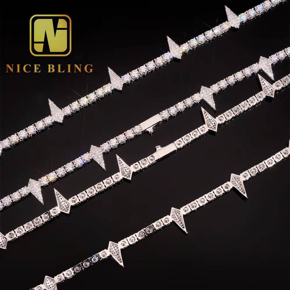 Iced Out Jewelry 4MM Pointed Tennis Chain 925 Silver Moissanite Diamond Tennis Necklace Pass Diamond Tester New Arrival