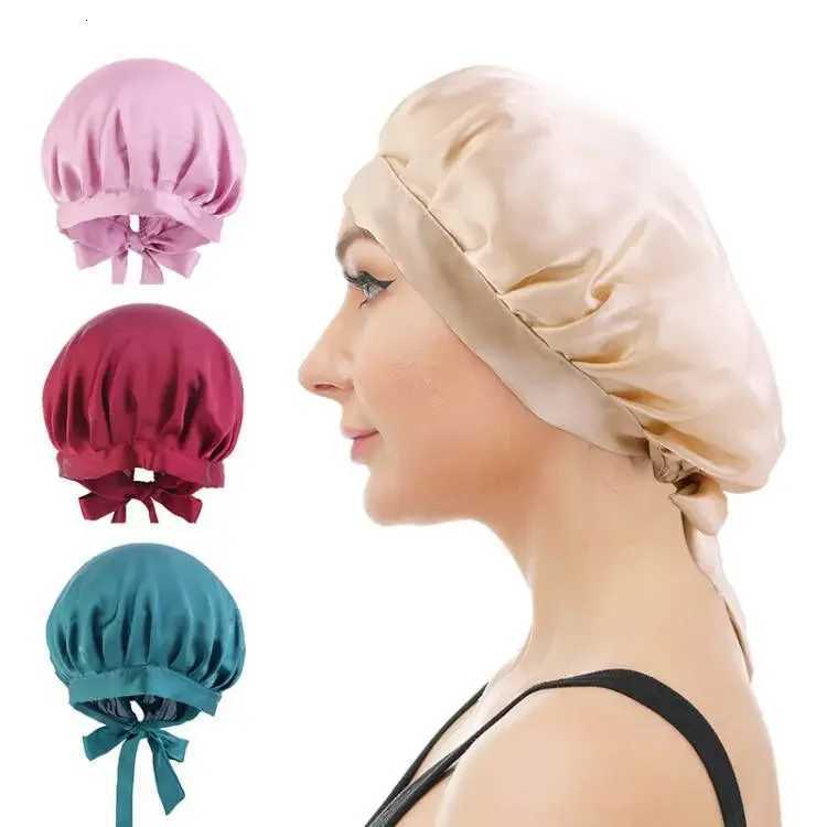 Silk Satin Solid Color Night Sleep Cap Hair Care Bonnet Nightcap For Women Turban Chemo Caps Long Tail Elastic Band Headcover Z250808