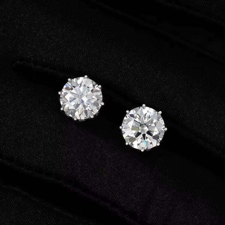 Fine Jewelry Sterling Sier Round Brilliant Cut 9mm Moissanite Dia Gold Plated Stud Earring with GRA Certificate