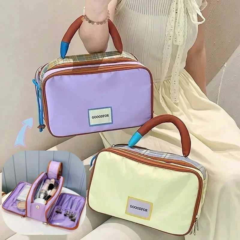 Portable Large Capacity Collision Color Makeup Bag Travel Toiletry Bag Storage Multi-Functional Cosmetic Bag Handbag Organizer Y250808