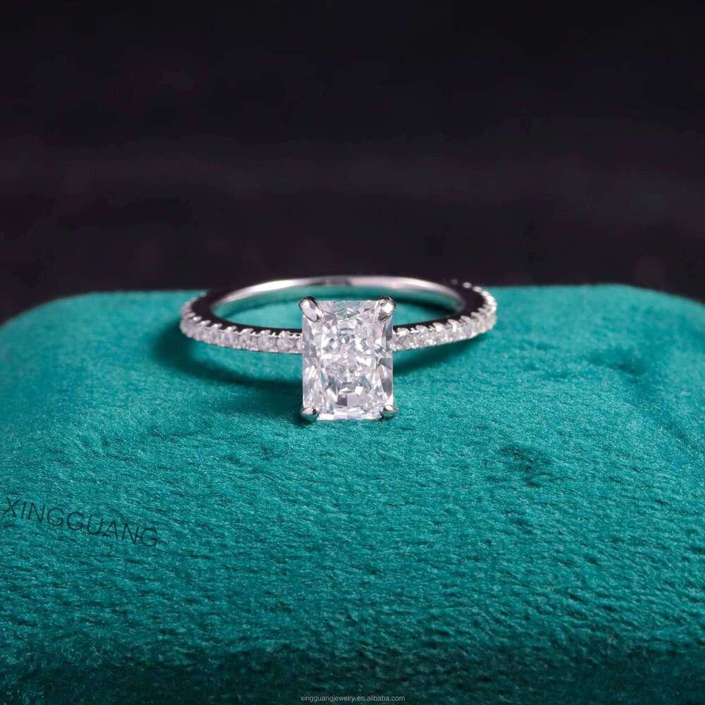 XingGuang Custom 2ct Radiant Crushed Ice Cut 14k White Soild Gold VVS Moissanite Fine Jewelry Mossanite Ring for Women