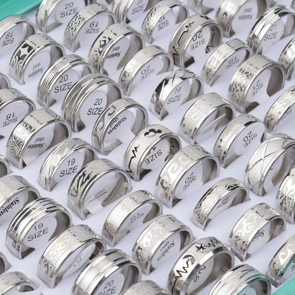 30 Pieces/Lot PVD Plating Hollow Stripe Carved Waterproof Stainless Steel Rings For Men and Women 250814