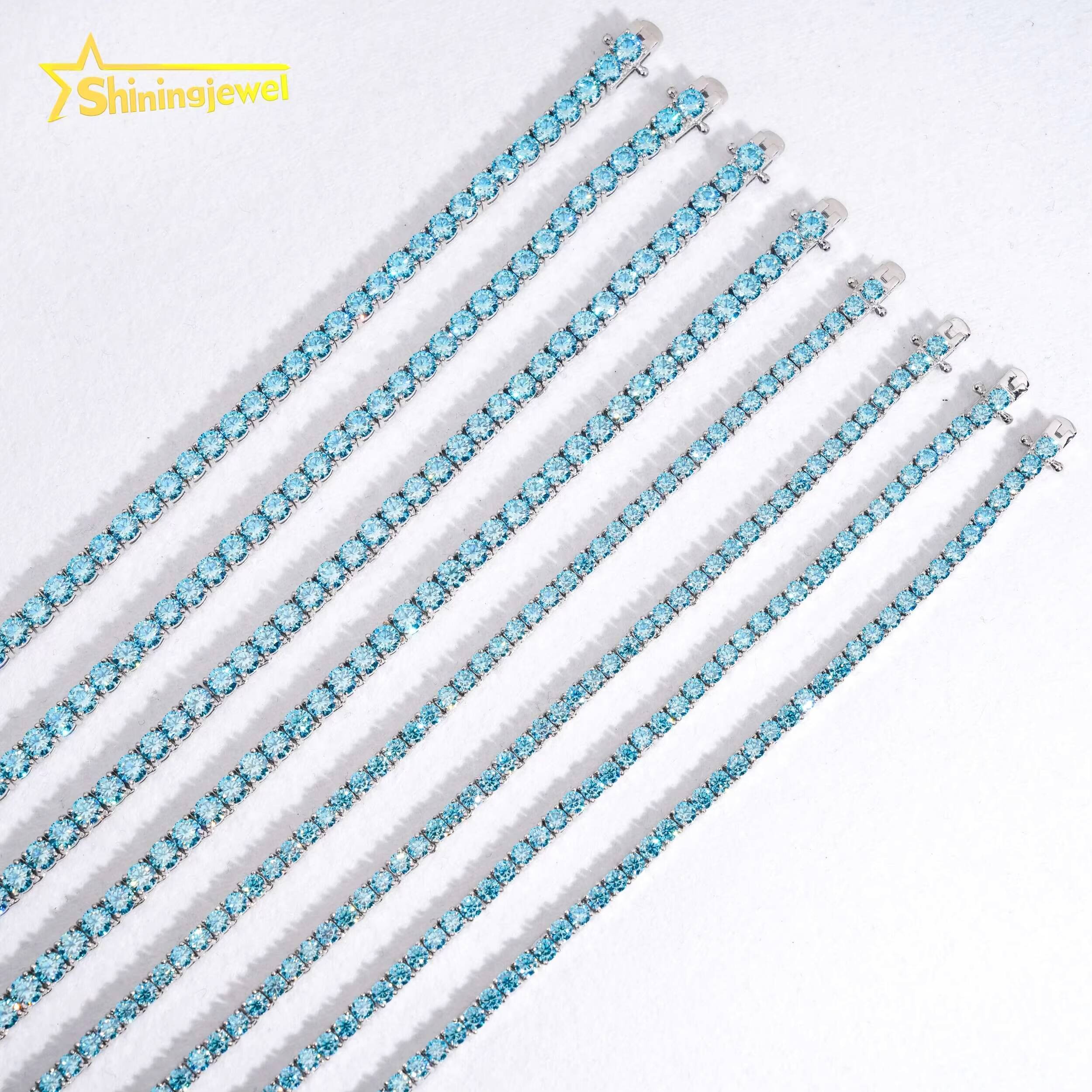 Pass Diamond Tester Hip Hop Jewelry 925 Sterling Silver Fashion Necklace 3mm 4mm Iced Out VVS Blue Moissanite Tennis Chain