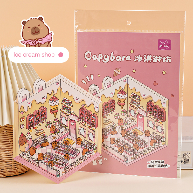 Capybara Scene Stickers for Kids - 3D DiY Stress Relief Miniature Scenario Sticker Painting