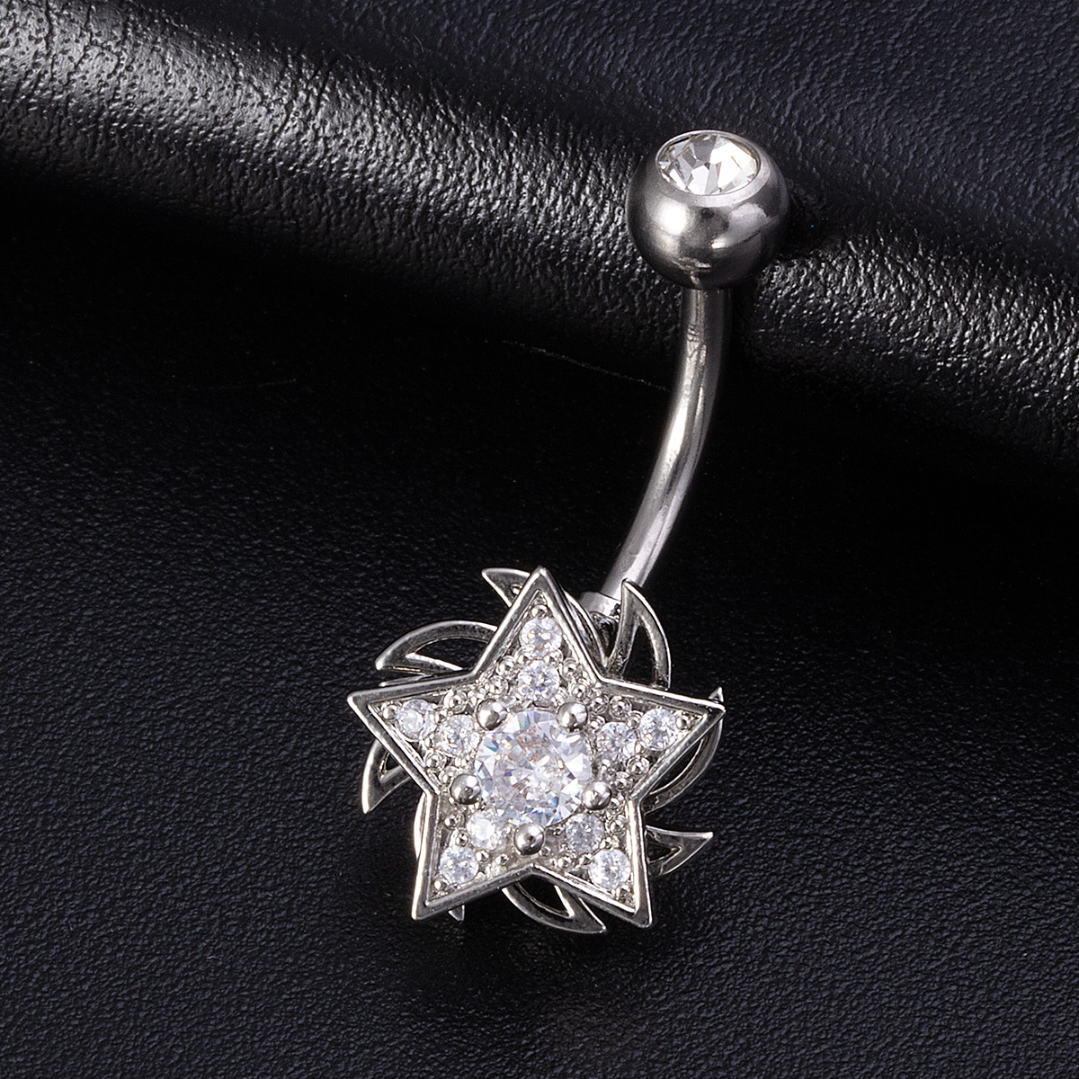 Rotating zircon inlaid navel ring, stainless steel rod, navel nail, perforated human body accessory, navel buckle accessory manufacturer